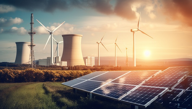 Sunset Sky Powers Wind Solar Energy Generated By Ai